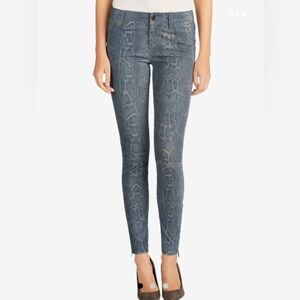 J Brand Snakeskin Print Skinny Stretch Lamb Leather Pants Blue Gray Size 26